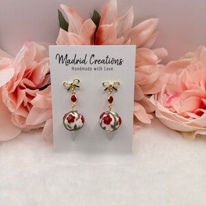 Madrid Creations Floral Drop Earrings - Red and Gold